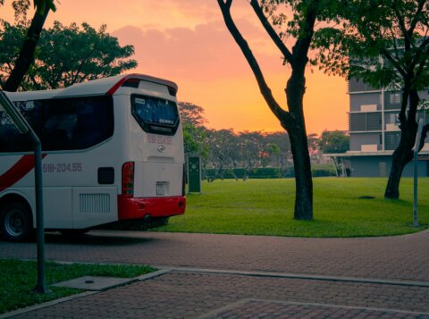 a bus parked on the side of the road