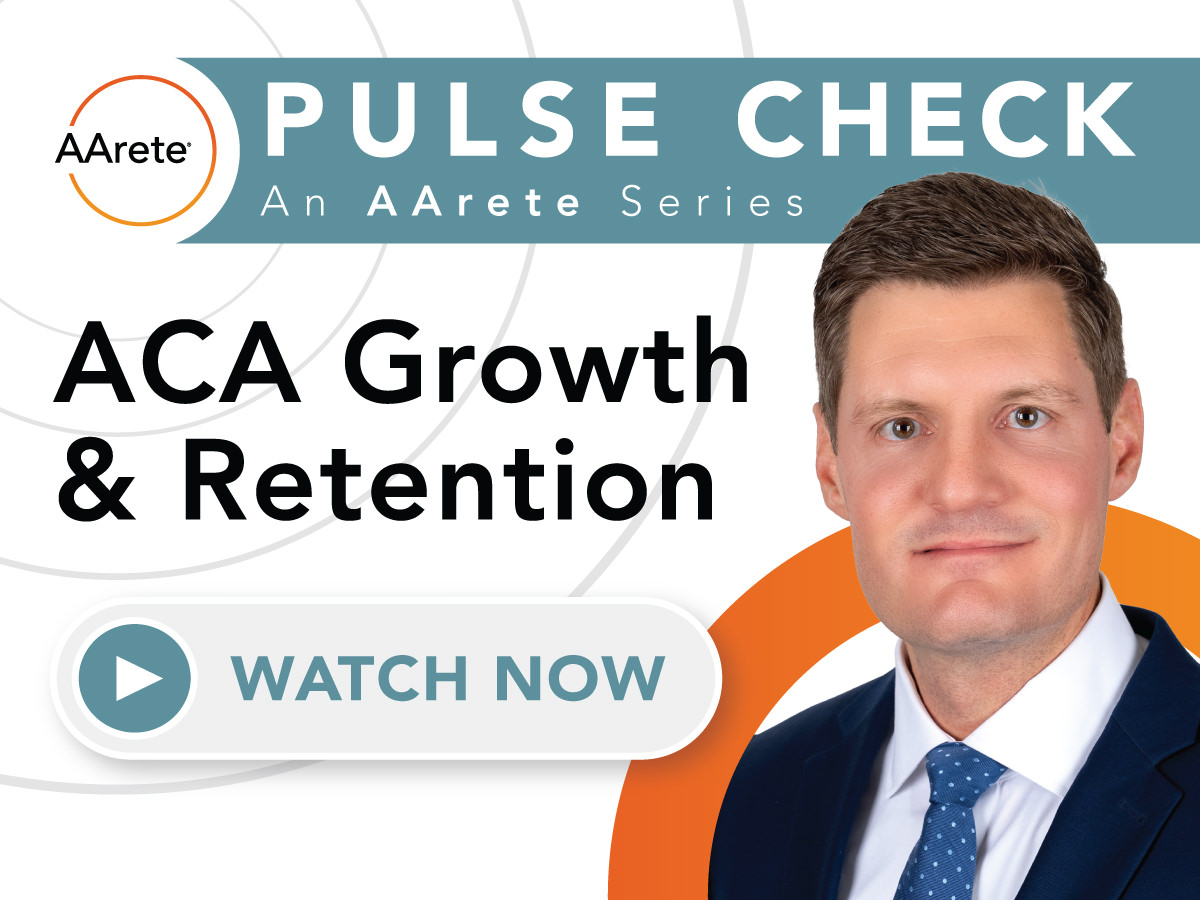 Pulse Check: An AArete Series. ACA Member Growth & Retention headline with a headshot image of AArete Managing Director, Paul Schumacher