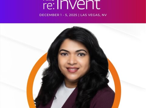 Poster image of Priya Iragavarapu for a speaking engagement with AWS re:Invent