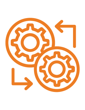 Two overlapping orange gears with looping arrows around them, symbolizing synchronization or a settings process.